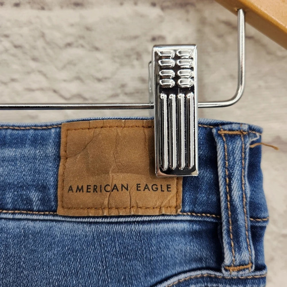 American Eagle Distressed High Rise Jegging Medium Wash Denim Flap Jeans Sz 6R - Picture 6 of 15